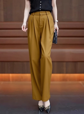 高腰春秋冬休闲裤女长裤西装裤直筒裤百搭黑色咖色Y121D6092