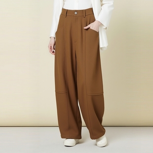 衣莎美诺冬休闲灯笼裤 微弹阔腿咖色Y550D1022 显瘦弯刀裤