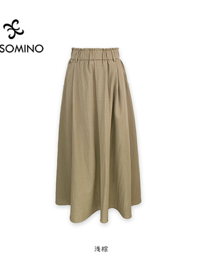 【特卖】春秋棉麻裙黑色A字裙显瘦垂感松紧腰纯色半身裙Y380C8619