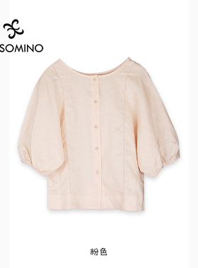 新中式亚麻上衣宽松休闲简约百搭女装 复古文艺短袖T恤Y684B6608