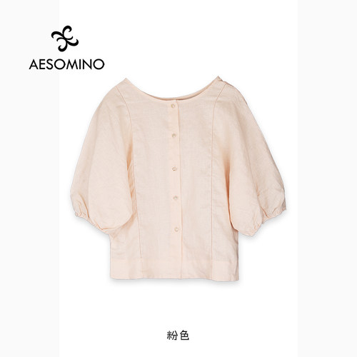 新中式亚麻上衣宽松休闲简约百搭女装 复古文艺短袖T恤Y684B6608