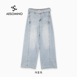 配腰带长裤 女春秋休闲香蕉裤 nqt牛仔裤 子Y062C0531阔腿裤 新品