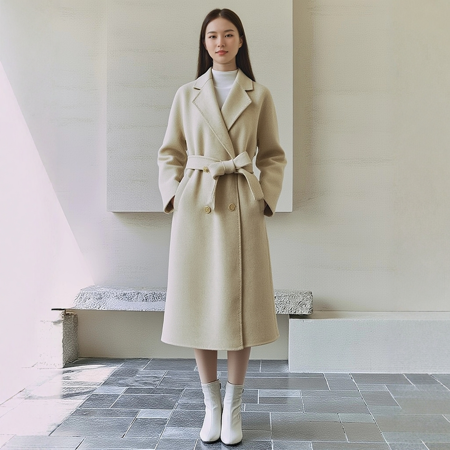 简约大气羊毛双面呢大衣外套女