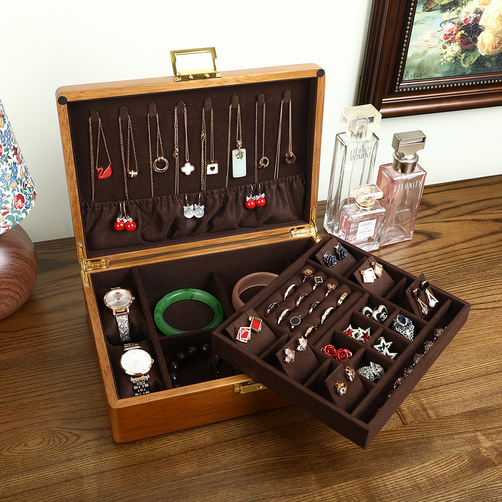 首饰盒收纳盒耳钉耳环项链戒指手镯饰品盒大容量珠宝盒收纳盒带锁