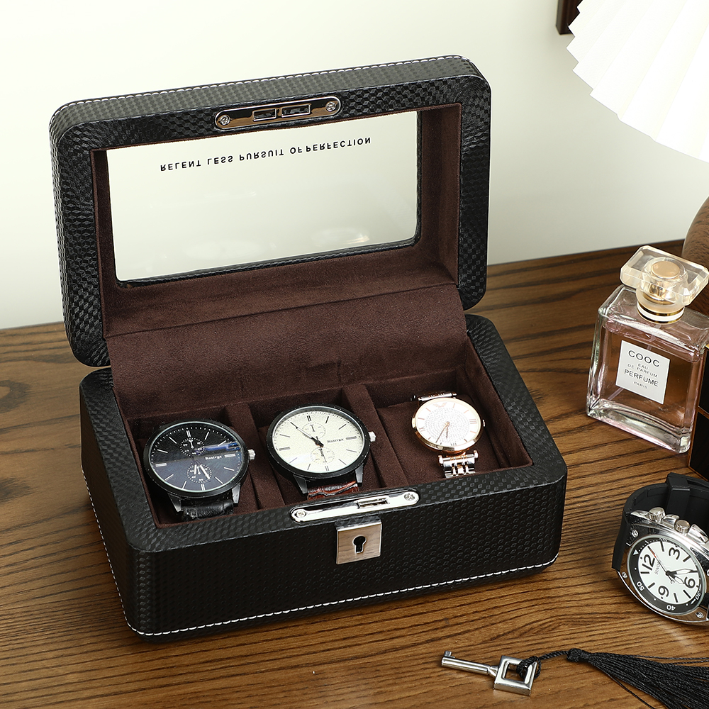 碳纤维皮质带锁手表盒