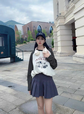 拉谷谷2025年春秋季新款圆领长袖T恤女宽松休闲百搭打底衫上衣