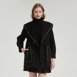 斯尔丽2025秋冬新款 高级感气质手工撞色大领一手长羊毛大衣