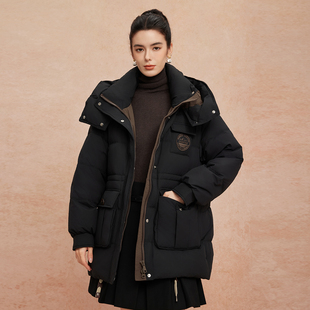休闲宽松加厚90绒时尚 连帽一手长款 减龄羽绒服 冬季 斯尔丽25新款