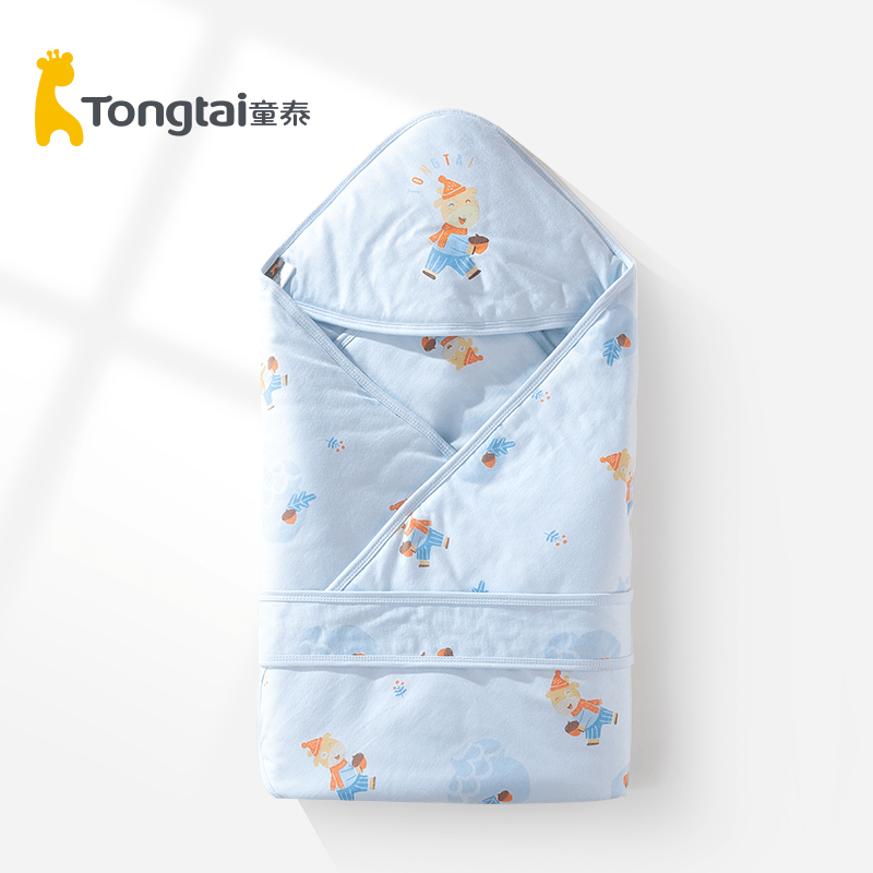 童泰新生儿纯棉抱被毯婴儿卡通印花包被四季通用襁褓毯