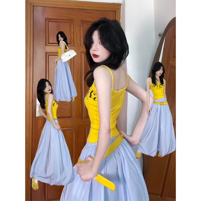 蓝色蓬蓬花苞半身裙女春