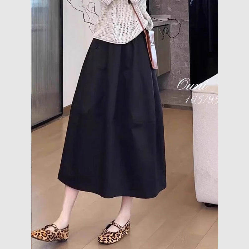 黑色花苞半身裙女夏季薄款大尺码胖mm小个子宽松显瘦百搭a字伞裙