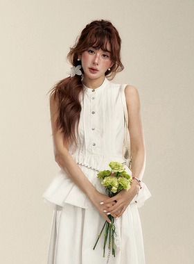 IHDXD 花苞无袖上衣2026夏季新款法式小众气质显瘦设计感无袖衬衫