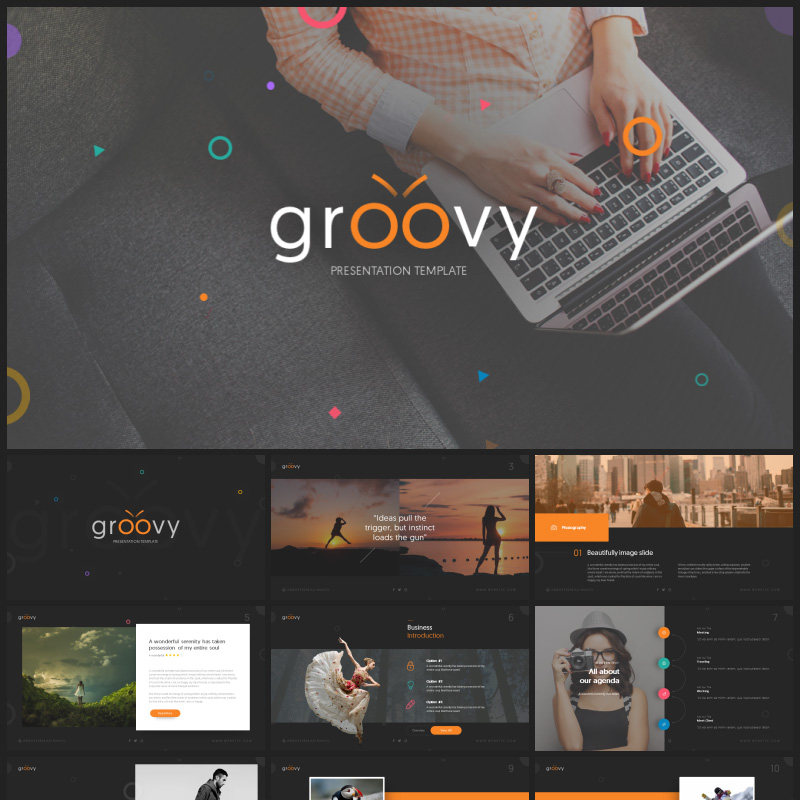 2020橙黑色时尚简约欧美高端大气商务动态图片展示创意ppt模板