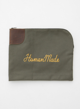 独有HUMAN BANK BAG 疯马皮美式军事咔叽风手拎拿包收纳包