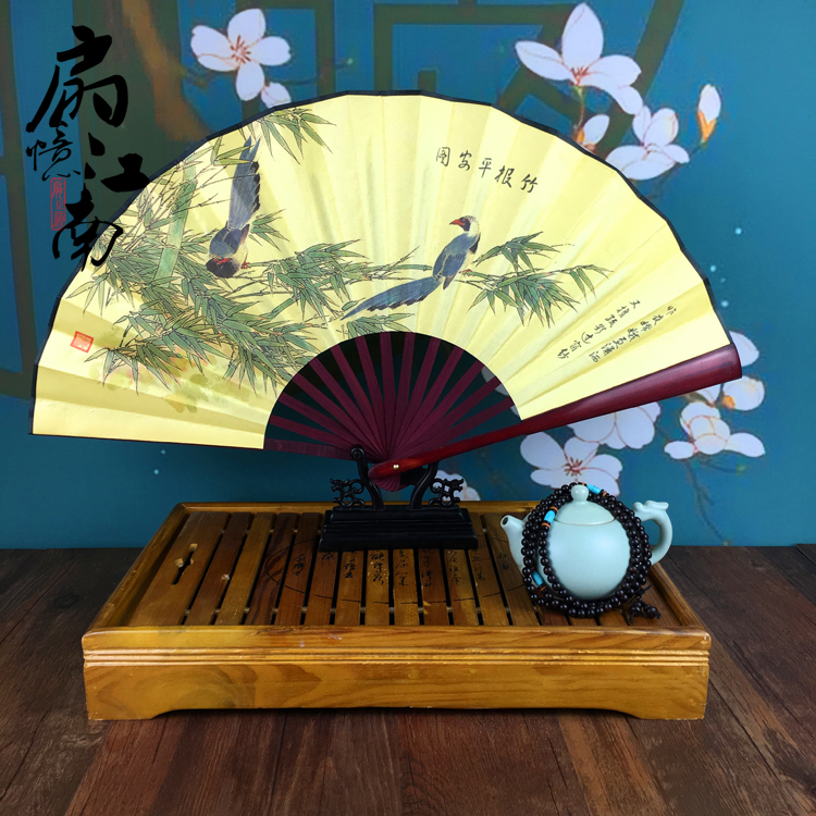 中国风手工绢布折扇广告扇