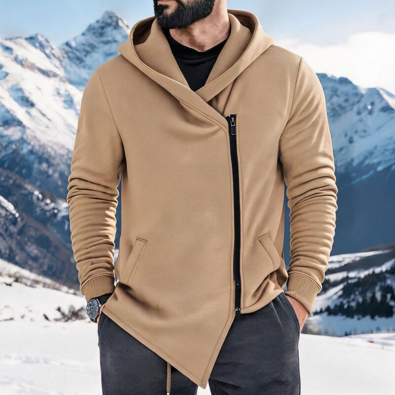 男士拉链连帽外套 Men's casual solid-color zipper hooded coat
