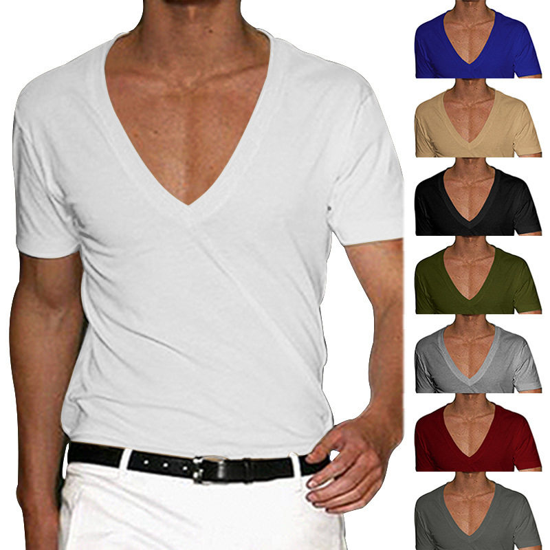 Men's V-neck short-sleeved T-shirt 男士修身纯色V领短袖T恤