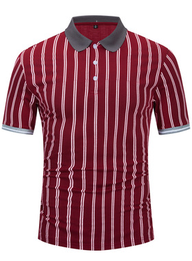 Summer striped short-sleeved collared T-shirt stripes