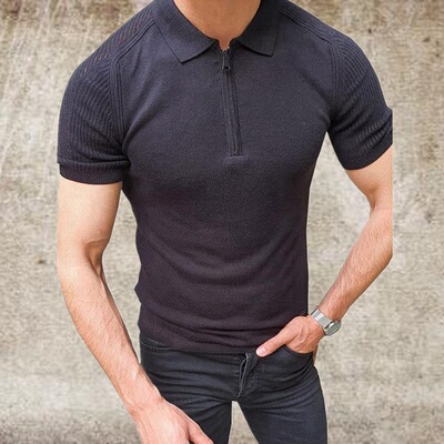 Summer new men's lapel solid color slim-fit sweater