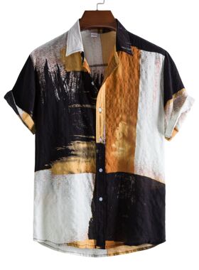 Men's Floral Color Block Cardigan Short Sleeve Casual