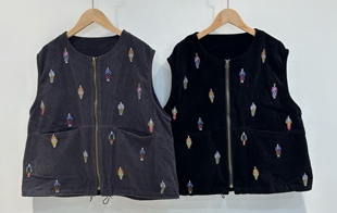 马甲女 风无袖 日单灯芯绒棉质感卡通小人刺绣新款 宽松休闲小众工装