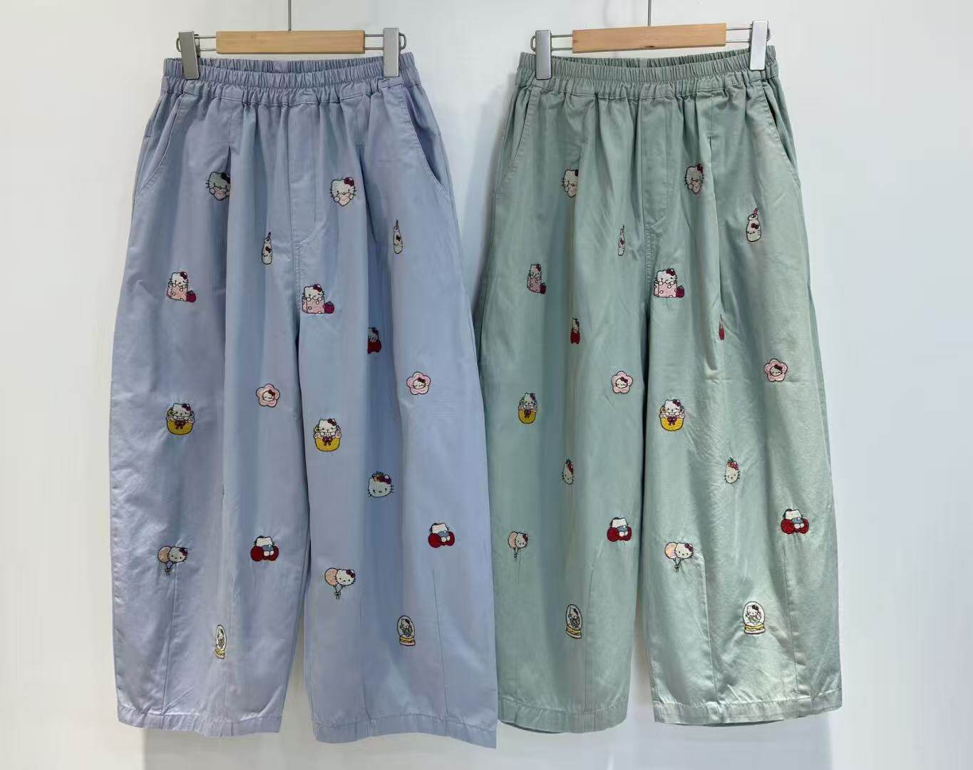 纯棉质感日系小众刺绣卡通秋季新款宽松休闲松紧腰百搭港味直筒裤