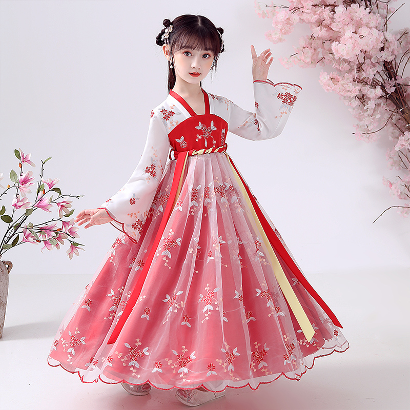 汉服女童春秋儿童古风超仙古装轻纱裙子12岁小女孩洋气连衣裙夏季