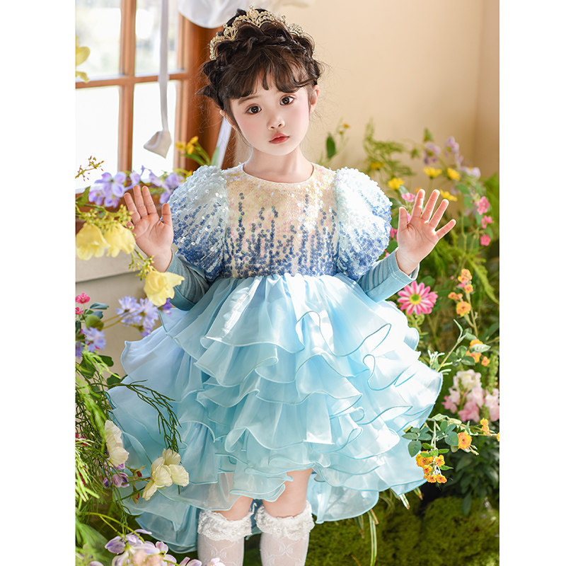 女童秋款洋气连衣裙2025新款儿童爱莎公主裙小女孩生日网纱蓬蓬裙