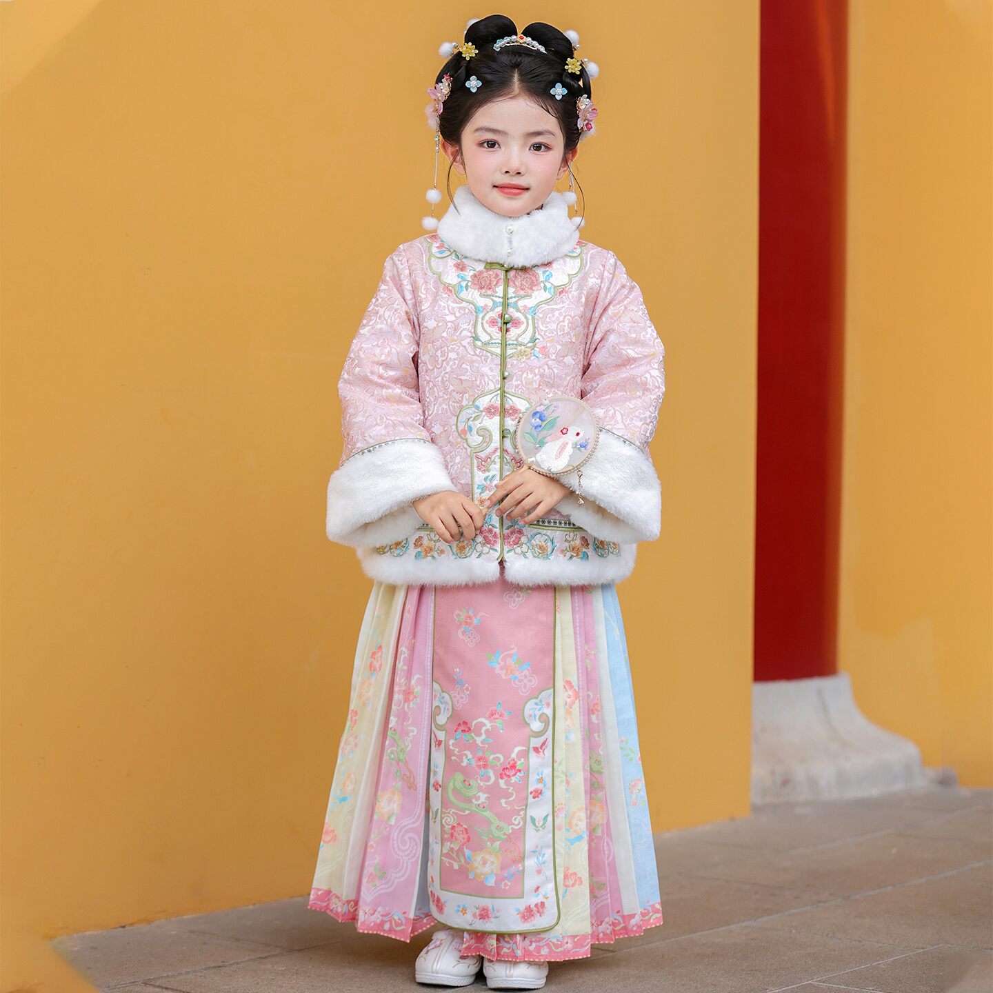 汉服女童冬款加厚儿童新中式套装明制马面裙拜年服宝宝唐装过年服