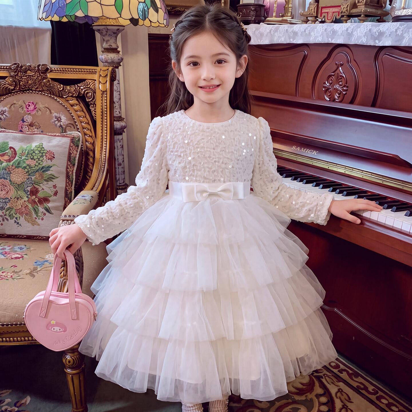 女童公主裙礼服春秋装2026新款洋气小女孩礼服裙子儿童长袖连衣裙