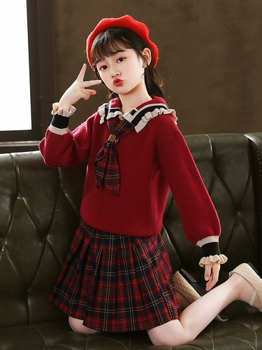 Осенний комплект, детская весенняя студенческая юбка в складку, коллекция 2023, в западном стиле, детская одежда