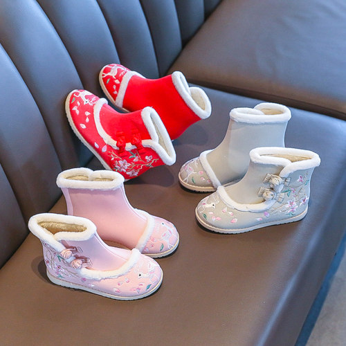 儿童汉服鞋子女童秋冬老北京布鞋