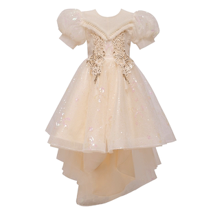 儿童拖尾晚礼服花童公主裙女童主持人婚纱蓬蓬纱女孩钢琴演出服夏