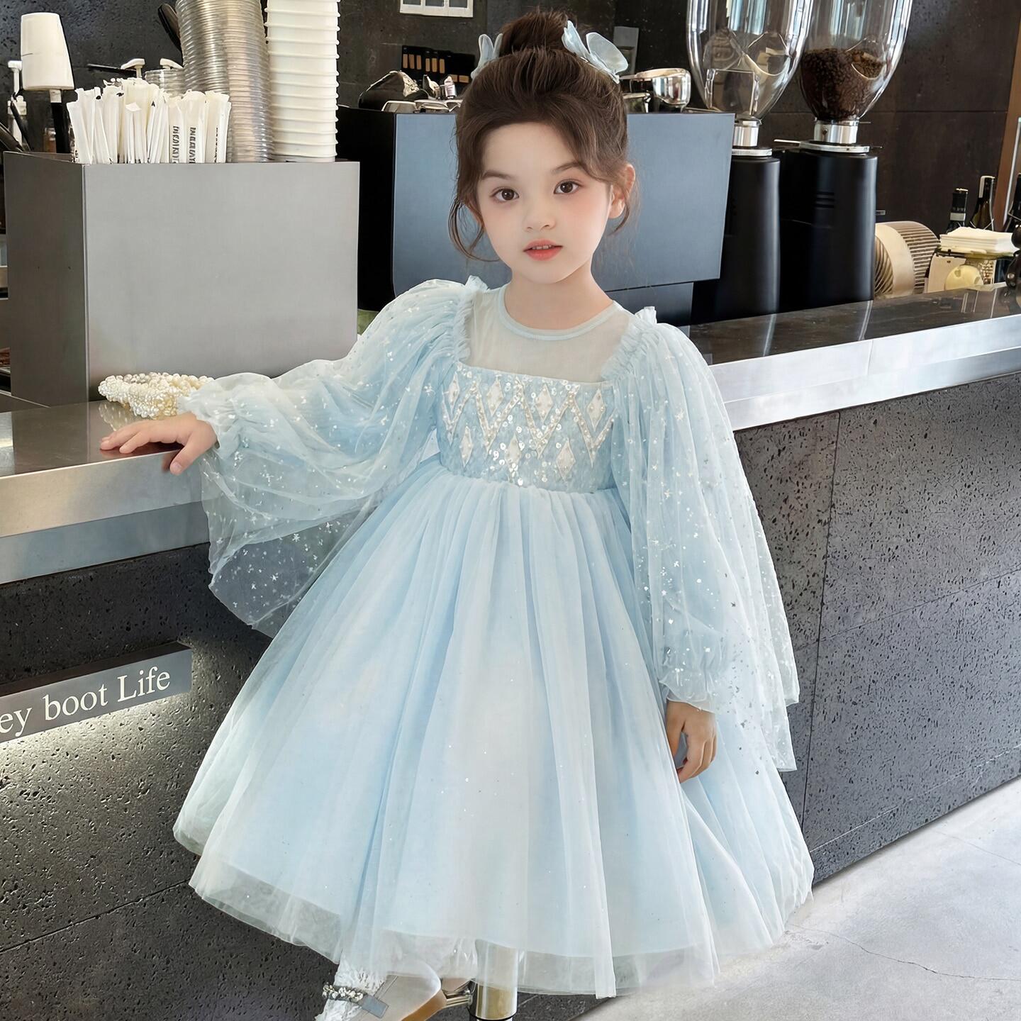 女童爱莎公主裙2026春装新款裙子小女孩生日礼服儿童艾莎连衣裙