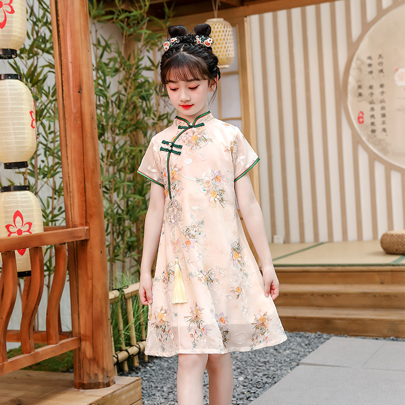 女童复古旗袍夏季儿童中式连衣裙2025新款中国风短袖古风裙子夏装