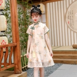 Ретро летнее ципао, детское платье, юбка, летняя одежда, китайский стиль, короткий рукав