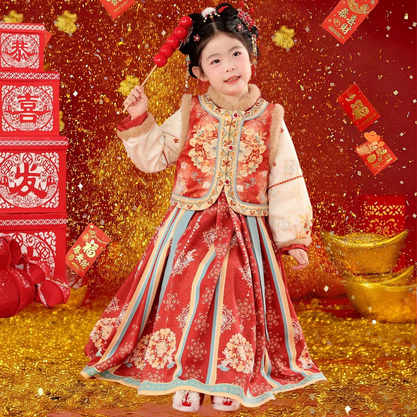 女童拜年服马年2025新款喜庆古装明制过年服儿童唐装女孩汉服冬季