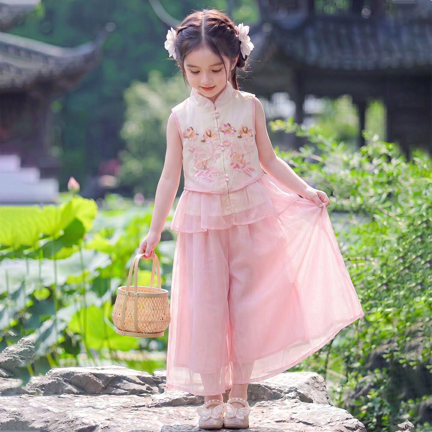 女童国风汉服套装2026新款夏季新中式上衣阔腿裤儿童古风两件套图片