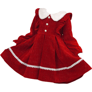 女童连衣裙秋冬款2025新款加绒冬天女孩红色年服儿童公主裙子冬季