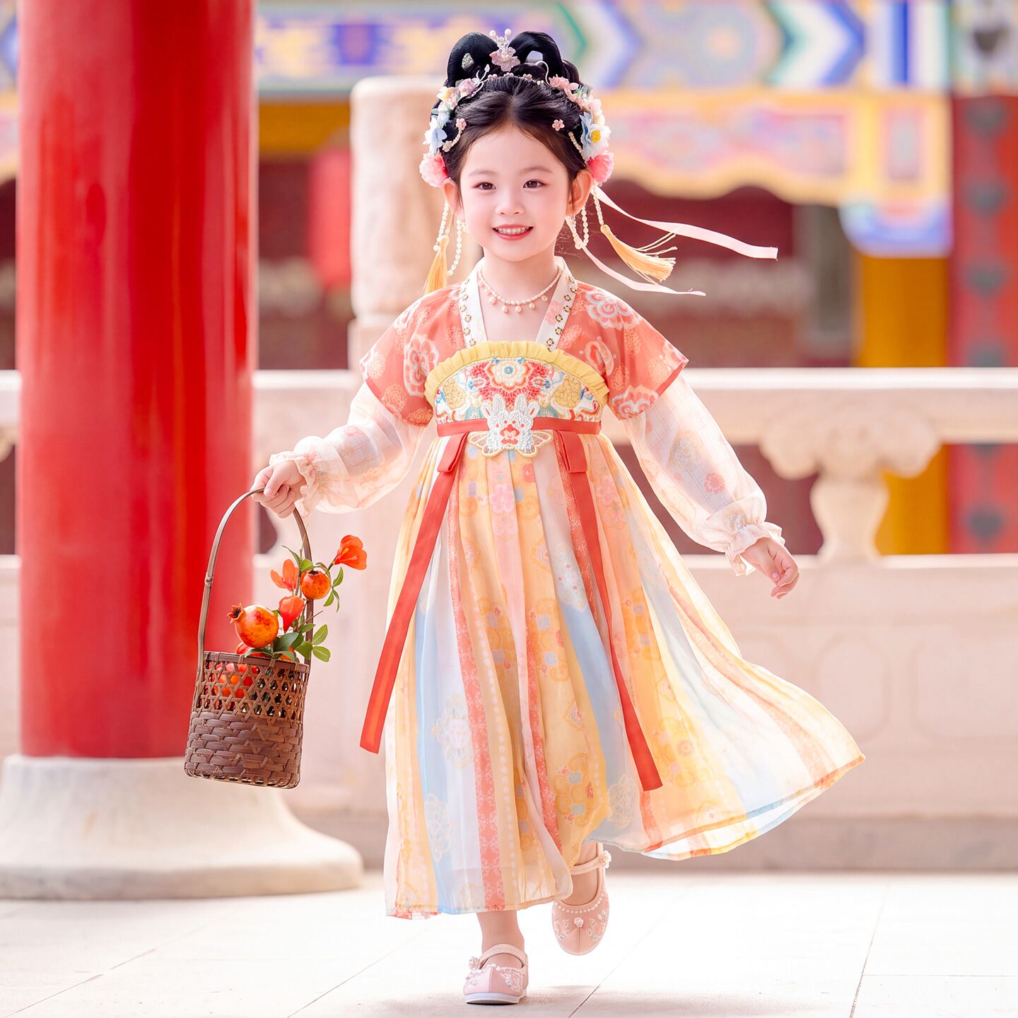 汉服女童中秋2026新款古风绝美公主裙儿童新国风超仙长袖连衣裙秋