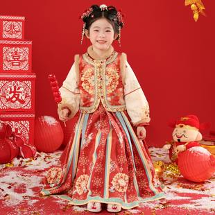 汉服女童冬季2026新款秋冬加厚拜年服明制新中式马面裙套装过年服