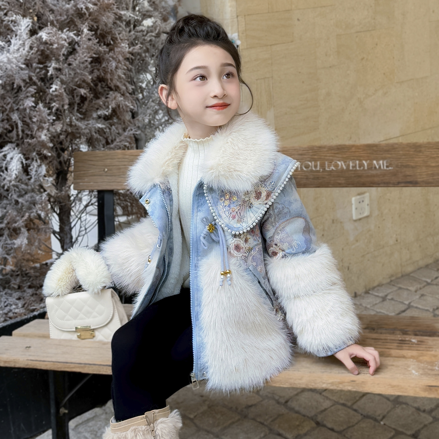 女童加绒仿皮草国风外套秋冬款2025新款儿童加厚上衣洋气女孩冬装
