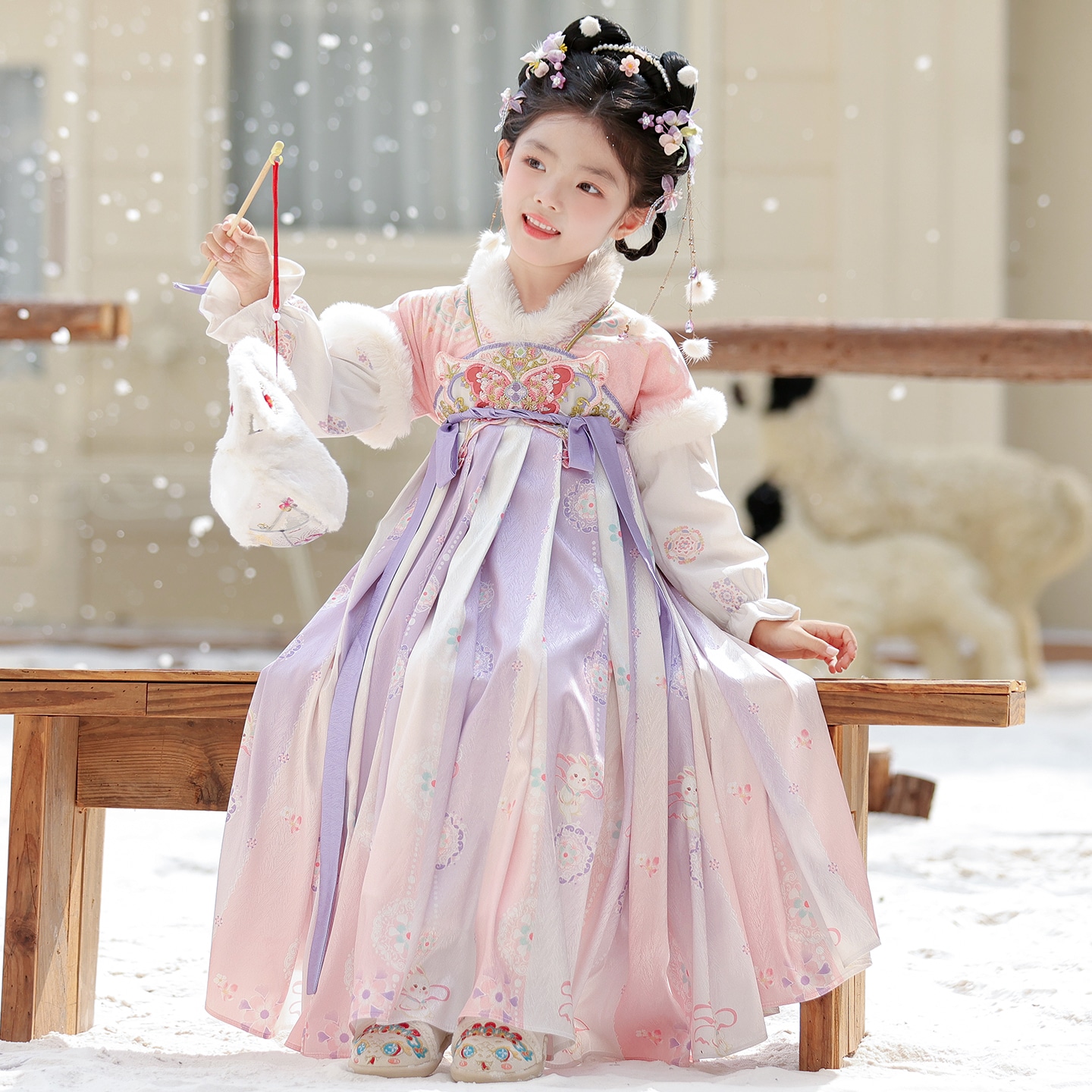 汉服女童冬款2025新款儿童高端超仙古风加绒连衣裙小女孩古装襦裙