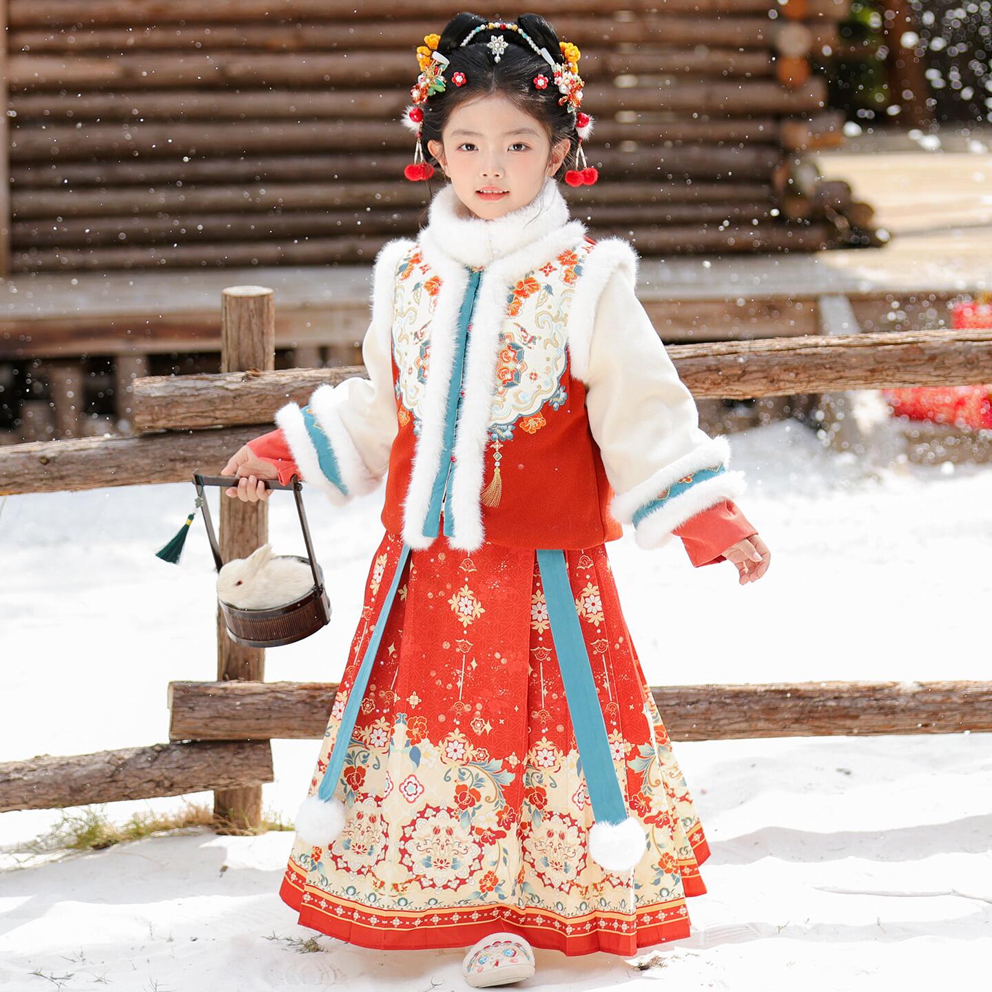 汉服女童冬季加厚明制马面裙套装儿童唐装拜年服秋冬新年冬装古装,童装/婴儿装/亲子装,唐装,淘宝优惠券,粉丝福利购,淘宝优惠卷