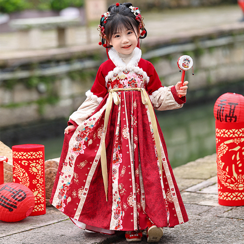 汉服女童冬款中国风古装冬季拜年服唐装2025新款女孩儿童古风裙子