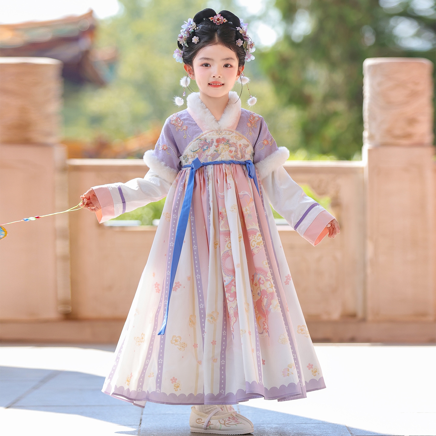 汉服女童冬季2025新款儿童高端仙气古风加绒连衣裙女孩国风公主裙