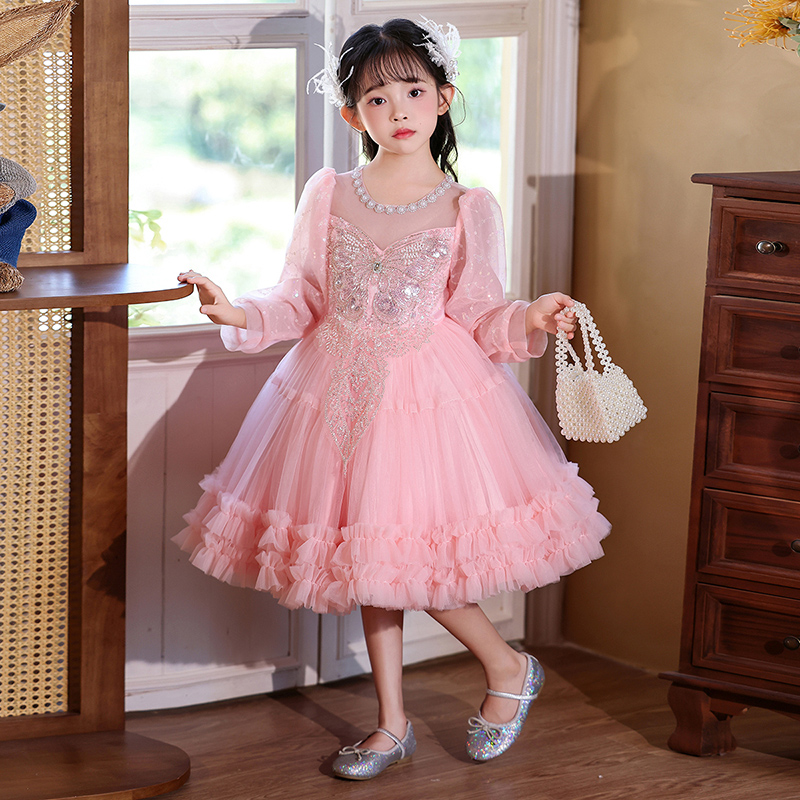 女童连衣裙春秋款2025新款洋气长袖儿童公主裙小女孩礼服蓬蓬裙子