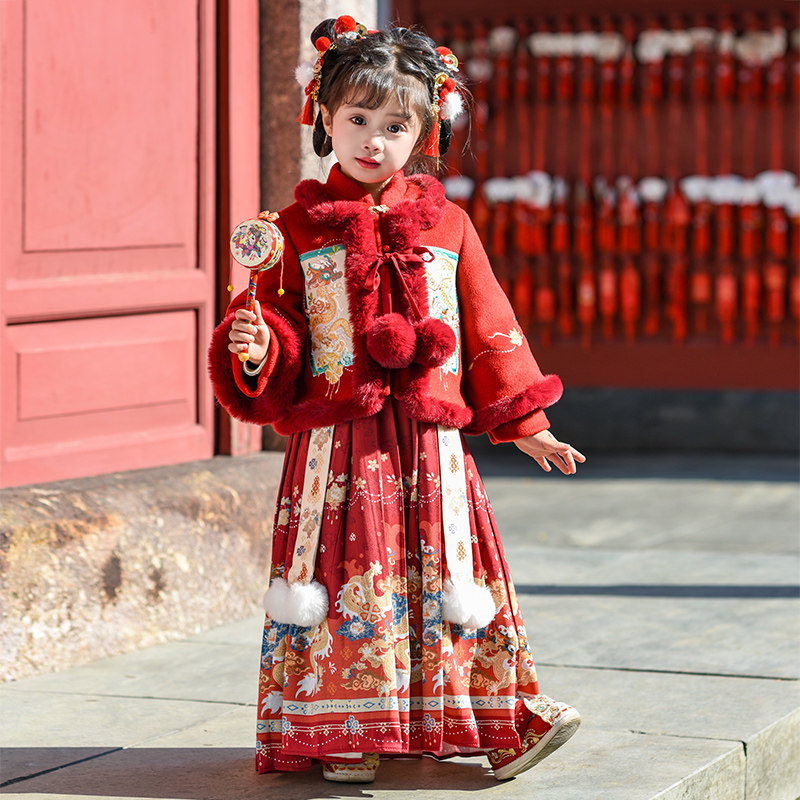 汉服女童秋冬装宝宝中国风唐装马面裙古装儿童新年加厚过年拜年服