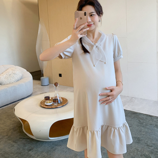 孕雅姿孕妇装夏款小个子孕妇连衣裙宽松雪纺裙洋气时髦孕妇裙夏天