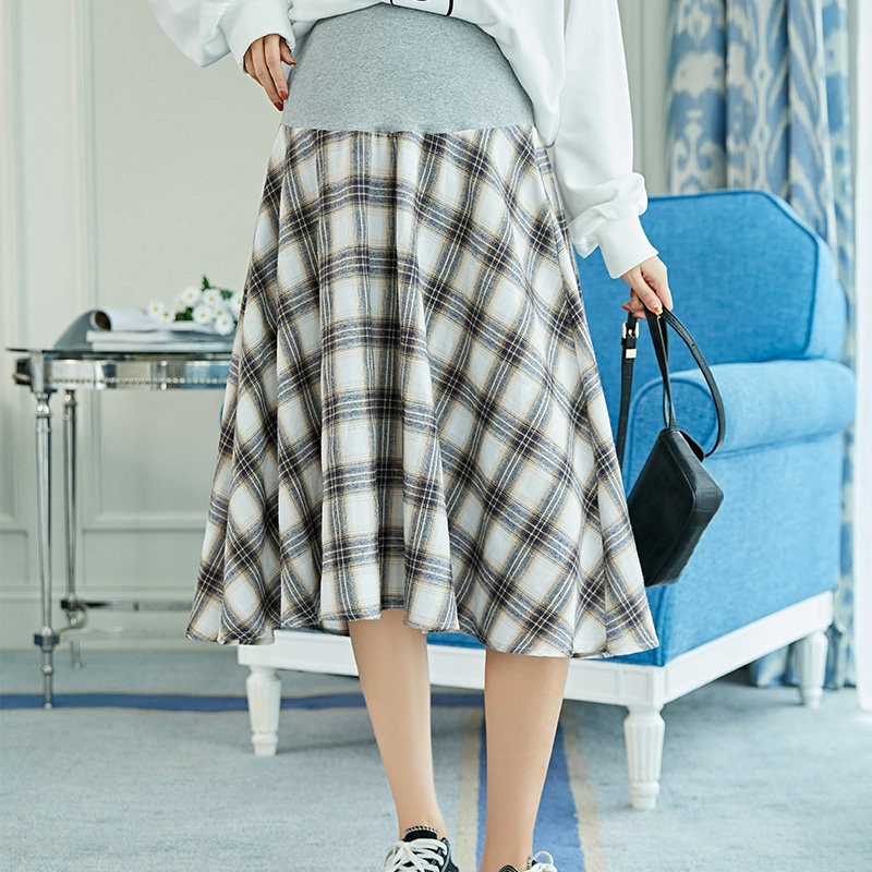 半身裙孕妇小个子伞裙格子百搭宽松遮肚子高级感孕妇托腹裙
